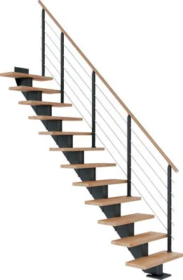 Produktbild von Pertura Mittelholmtreppe Alena Buche Leimholz Anthrazit Gerade 85 cm 14 Stufen / 15 Steigungen Relinggeländer Anthrazit