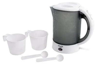 Produktbild von Adler AD1268 Wasserkocher-Reise 0,6L BPA-frei, Automatische Abschaltung, Edelstahl-Widerstand Weiß/Grau