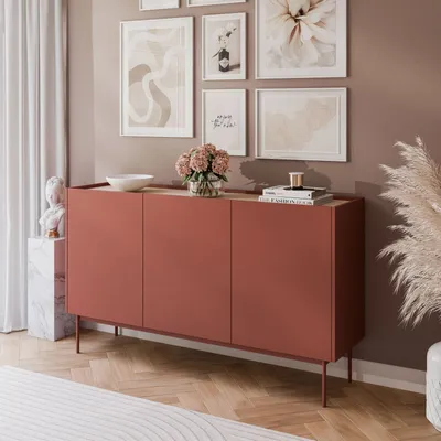 Produktbild von Kommode Dreitürige ESSENCE 3D K144 Ceramic Red / Linea Eiche