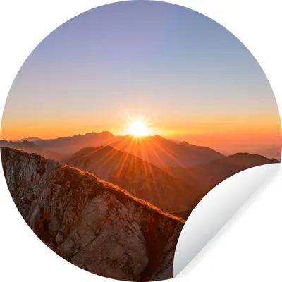 Produktbild von MuchoWow® Runde Wandtattoo - Wandsticker Tapete Aufkleber Berg - Landschaft - Sonne Ø 50 cm Selbstklebend und Repositionierbar - Wandaufkleber - Kreis - Wand Kreis - Wand Bild - Foto Tapete - Selbstklebende - Wohnzimmerdekoration - Wand Dekoration - Kinderzimmer