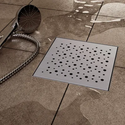 Produktbild von VILSTEIN Duschrinne aus Edelstahl I Quadrat I Bodenablauf I Extra Flach I inkl. Siphon mit Geruchsstop - Kreise 25x25 cm