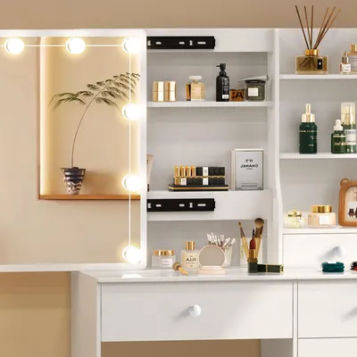 Obrázok produktu pre Zrkadlo s LED osvetlením, biele – 3 režimy farieb a nastaviteľná intenzita