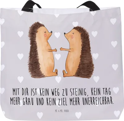 Produktbild von Mr. & Mrs. Panda Schultasche Igel Liebe - Grau Pastell - Geschenk, Tote Bag, Tragebeutel, Tasche, Verliebt, Laptoptasche, Freundin, Hochzeitstag, Strandtasche