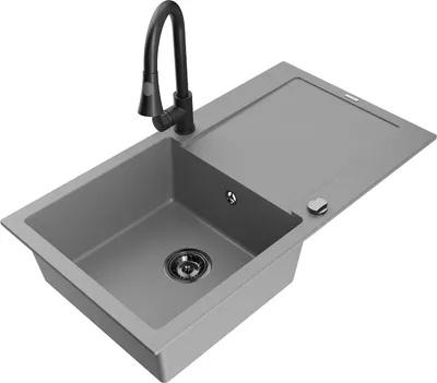 Produktbild von Mexen Leo 1 Becken-Granitspüle mit Abtropffläche und Mischbatterie Elia, Grau - 6501-71-670101-70-B
