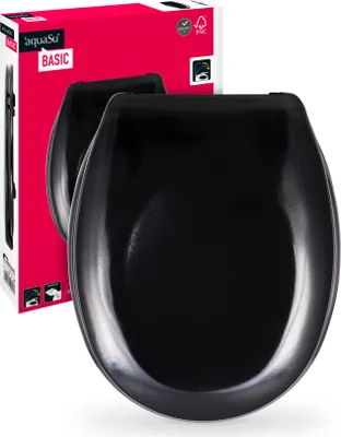 Produktbild von aquaSu® Basic, WC-Sitz in Schwarz, Duroplast Toilettendeckel mit Absenkautomatik, Belastbar bis 200 kg, Standard O-Form, 409162