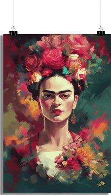 Produktbild von Frida Kahlo Poster - Porträt mit Blumen Poster - 51x71cm - Perfekt zum Einrahmen