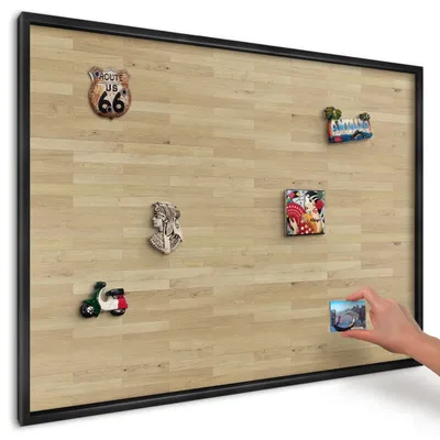 Produktbild von Magnettafel 100x70 cm mit schwarzem Rahmen - Magnetische Metalltafel, Magnetpinnwand zur Wandmontage für Wohnzimmer, Küche, Flur, Kinderzimmer und Büro - Holzstruktur
