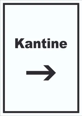 Produktbild von Kantine Schild mit Text und Richtungspfeil rechts essen und trinken hochkant A4 Rückseite selbstklebend