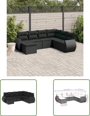 Produktbild von The Living Store 7-tlg. Garten-Sofagarnitur mit Kissen Schwarz Poly Rattan
