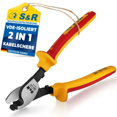 Imagen del producto de Alicate cortacables S&R, herramienta para electricistas, VDE 1000V, cortacables de 200mm, alicate combinada para cortar cables, acero aleado 70C endurecido por calor e inducción (HRC-66), afilado de precisión, mordazas de corte de 25mm