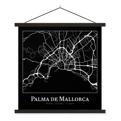 Produktbild von MuchoWow® Textilposter Karte - Stadtplan - Palma de Mallorca - Karte 60x60 cm mit schwarzem Rahmen - Posteraufhänger