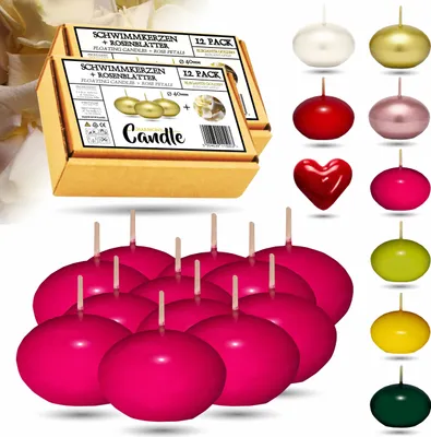 Produktbild von CANDLE HARMONY Schwimmkerzen 12 STK Ø 40 mm mit GRATIS 2x Rosenblätter | Festliche Farben Schwimmkerze Zuhause Weihnachten (Pink)