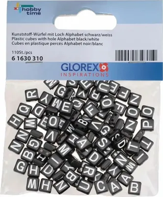 Obrázok produktu pre Plastové kocky, 110 kusov, s otvorom a čiernobielymi písmenami