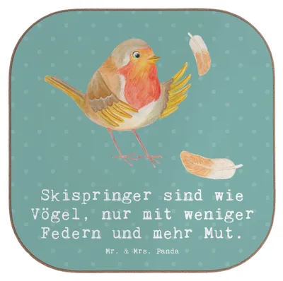 Produktbild von Mr. & Mrs. Panda Untersetzer Tasse Skispringen Mut - Meeresbrise - Geschenk, Gläser, Teamsport, Sportler, Skisport, Sport, Sprünge, bieruntersetzer, Geschenke, Fliegen