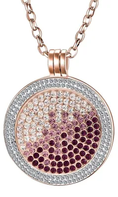 Produktbild von Morella Damen Halskette roségold 70 cm Edelstahl und Zirkonia Anhänger mit Coin Zirkoniasteine violett-rosa-silber 33 mm im Schmuckbeutel