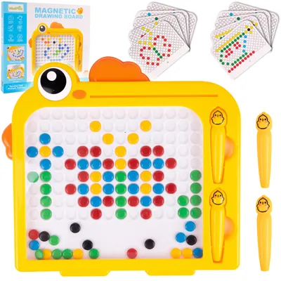 Obrázek produktu pro MalPlay magnetická tabule dětské mozaikové korálky, šablony kuřecího puzzle, 20 různých šablon, 100 barevných korálků, 46,5x28 cm