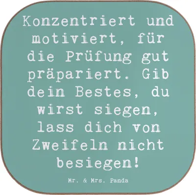 Produktbild von Mr. & Mrs. Panda Untersetzer Tasse Spruch Prüfungen bestehen - Meeresbrise - Geschenk, Zuversicht, Motivation, Prüfungsphase, Trost, Kraft, Vertrauem, Gläser, für
