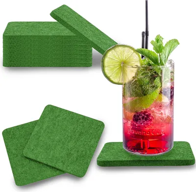 Produktbild von wortek Filz Untersetzer - Deko Tischset I Filzdeckel für Getränke, Tassen, Bar & Tisch, 8er Set I 10cm I Eckig, Hellgrün
