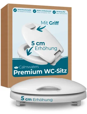 Produktbild von Calmwaters WC-Sitz erhöht, + 5 cm Erhöhung, stabiler Griff, Absenkautomatik, EU, antibakteriell, universal, oval, Duroplast, Toilettensitz