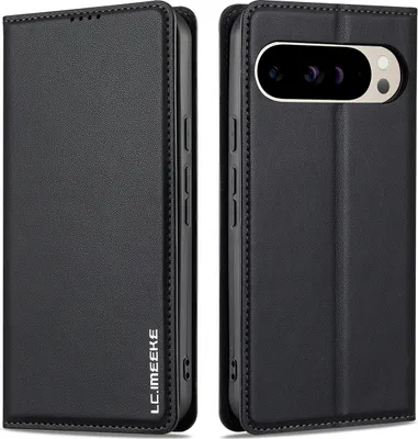 Immagine prodotto di Custodia magnetica in pelle flip per Google Pixel 9 / Pixel 9 Pro, con slot per schede e funzione stand Nero
