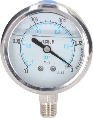 Obrázek produktu pro Vakuový tlakoměr Testovací měřič 1/4in NPT Dual Scale z nerezové oceli pro vodu Olej ?0.1?0Mpa