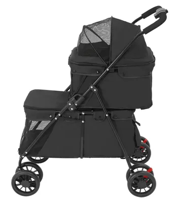 Produktbild von Hunde-Buggy - Faltbar - Leicht - 4 Räder - Bremsen - Für Mittelgroße Hunde bis 20 kg - Schwarz