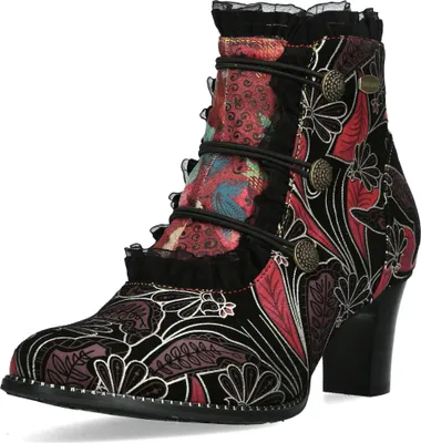 Produktbild von Laura Vita Damen Stiefelette Leder Blumenmuster Rüschen und Knöpfe Elcodieo 224, Größe:39 EU, Farbe:Rot