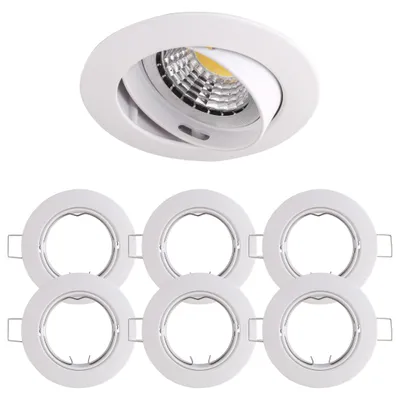 Produktbild von 6x Einbaurahmen Mattes Weiß Ø75 mm für MR16 Leuchtmittel, schwenkbar, IP20, 808W
