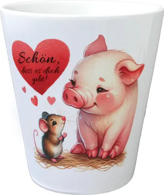 Produktbild von Schwein mit Maus und Herz Blumentopf mit Spruch Schön dass es dich gibt