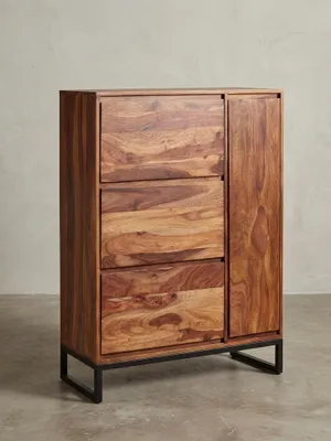 Produktbild von Schuhschrank Sheesham Massivholz, Geschlossen, Stilvolles Design. 88x40x120 cm | Kadima Design