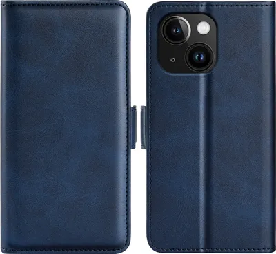 Produktbild von Mobigear Slim Magnet iPhone 15 Hülle Klapphülle Geldbörse - Dunkelblau
