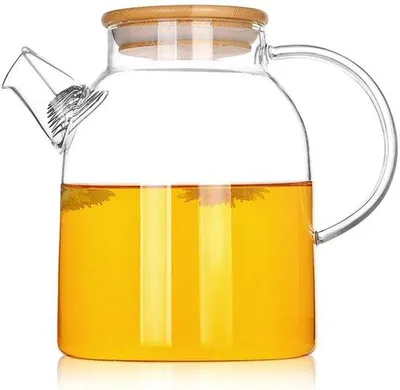 Immagine prodotto di Teiera in vetro e bambù da 1500 ml con coperchio, per bevande calde e fredde