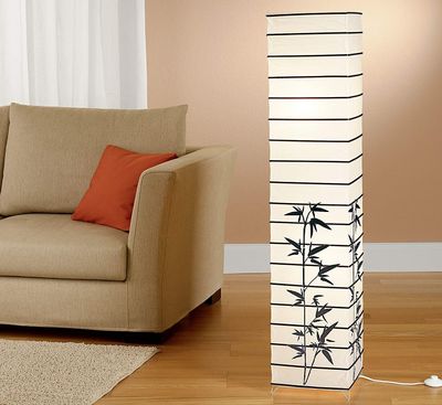 Reispapierlampe "Japan" weiß mit floralem Muster