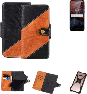 Produktbild von K-S-Trade Handyhülle Schutzhülle Bookstyle Case Wallet-Case kompatibel mit Nokia 6.1 Plus Handy Cover Bumper Klapphülle schwarz hellbraun 1x