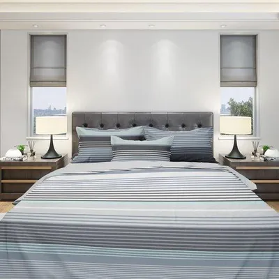 Produktbild von Famanu Bettwäsche Set 135 x 200 cm, 100% Baumwolle, Atmungsaktiv, Renforcé, mit Reißverschluss, Türkis/Graue Streifen