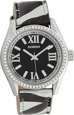 Produktbild von Oozoo Leder Damen Uhr Analog Quarzuhr Armband schwarz weiß Timepieces D2UOC10268