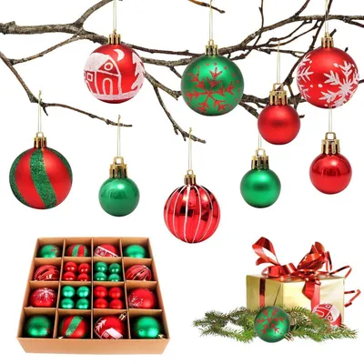 Immagine prodotto di Palline per albero di Natale in plastica, 44 pezzi, rosa, blu, rosso, verde, 6 cm e 3 cm, resistenti alla rottura