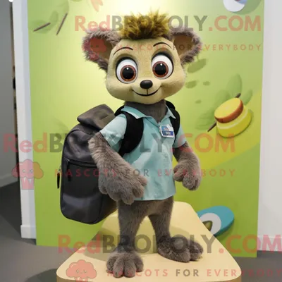 Produktbild von Maskottchencharakter REDBROKOLY eines Olivmaki mit Minirock und Rucksack