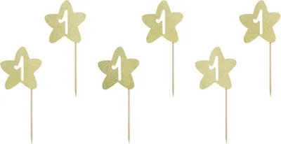 Produktbild von Cupcake-Dekorationen 1. Geburtstag, gold (1 Packung / 6 Stk.)