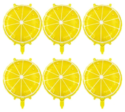 6 Hawaii-Dekoballons mit Zitronenmotiv, Aluminiumfolie, gelb