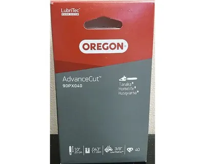 The image shows the front of a product box for a chainsaw chain.