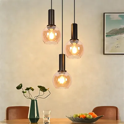 Produktbild von ZMH Hängelampe Esstisch Pendelleuchte Glas Hängeleuchte 3 Flammig Bernstein Esstischlampe Esszimmerlampe E27 Pendellampe Höhenverstellbar für Küche