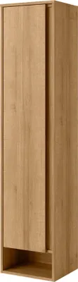 Produktbild von FACKELMANN Hochschrank Natura / Badschrank mit Soft-Close-System / Maße (B x H x T): ca. 38 x 166,5 x 32 cm / Schrank mit 1 Tür / Türanschlag links / Offene Ablagefläche / Korpus & Front: Braun