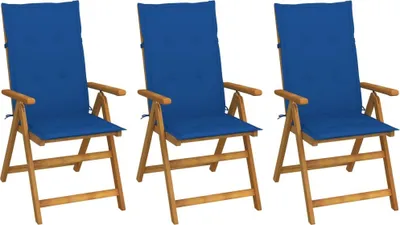 Image de Chaises pliables de jardin lot de 3 avec coussins Bois d'acacia
