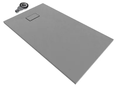 Produktbild von i-flair SMC Duschwanne 140x90 cm – 26 mm flach inkl. Ablaufgarnitur mit Deckel, Grau