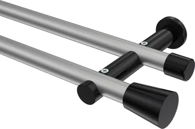Produktbild von Interdeco Gardinenstange / Vorhangstange Silbergrau / Schwarz, Typ Platon Sitra (Konus) ohne Ringe, 20 mm Ø 2-läufig, 540 cm