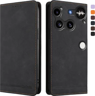 Produktbild von Hülle für Nothing Phone 3, Retro Kunstleder Ständer Klapphülle mit Kartenfächer und Magnetische Schwarz