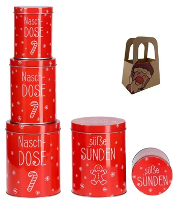 Image de Boîtes à biscuits - Lot de 6 boîtes en métal avec motif de renne - Pour le stockage de pâtisseries - Multicolore