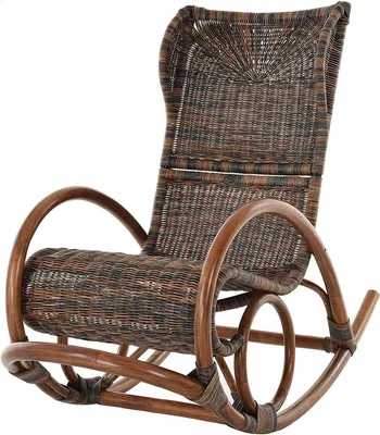 Produktbild von KRINES HOME  Schaukelstuhl LUXOR Natur Rattan Zebrano Braun Schwarz Schaukler Relax-Stuhl Schwingsessel Schaukelsessel