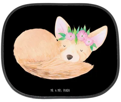 Produktbild von Mr. & Mrs. Panda Auto Sonnenschutz Wüstenfuchs Blumen - Schwarz - Geschenk, Fürs, Glücklich, Sonnenblende, Afrika, Wüste, für, Blumenkranz